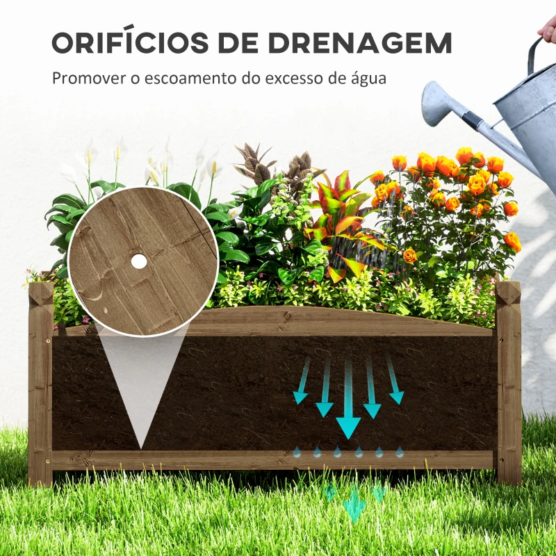 Outsunny Floreira de Madeira para Cultivar Plantas Flores Ervas Floreira Retangular para Jardim Varanda 90x39x37 cm Castanho Escuro