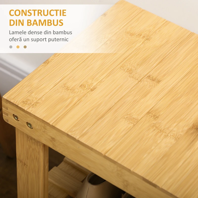 HOMCOM Pantofar tip Băncuță pentru Hol cu 3 Niveluri, 70x28x45 cm, Lemn natural