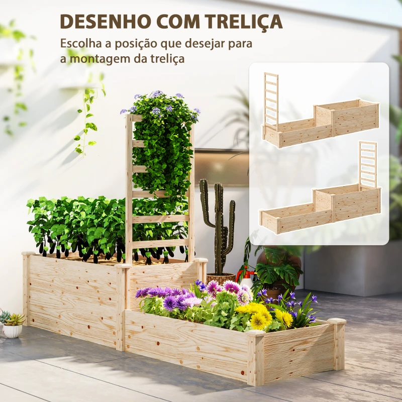 Outsunny Floreira Exterior de Madeira com Treliça para Plantas Trepadoras e 2 Caixas de Cultivo  222x63x132 cm Madeira