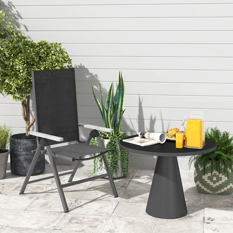 Outsunny Stalen Tuinstoel Klapbaar met Eucalyptushouten Armleuningen Balkonstoel 120kg Draagvermogen 60 x 73 x 108cm Zwart