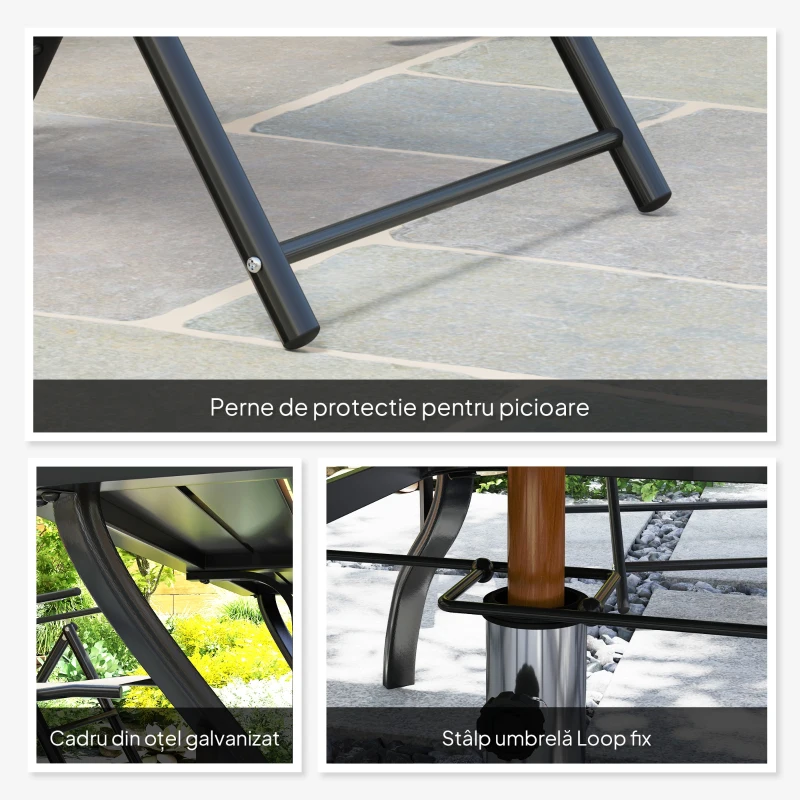 Outsunny Set pentru Grădină din 7 Piese, cu 6 Scaune Pliabile și Masă cu Orificiu pentru Umbrelă, 150x90x71 cm, Gri