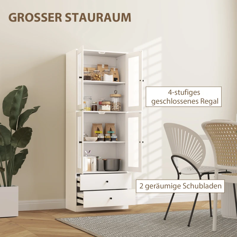 HOMCOM Szafka kuchenna z szufladami i drzwiami szklanymi, powierzchnia z melaminy, Biały