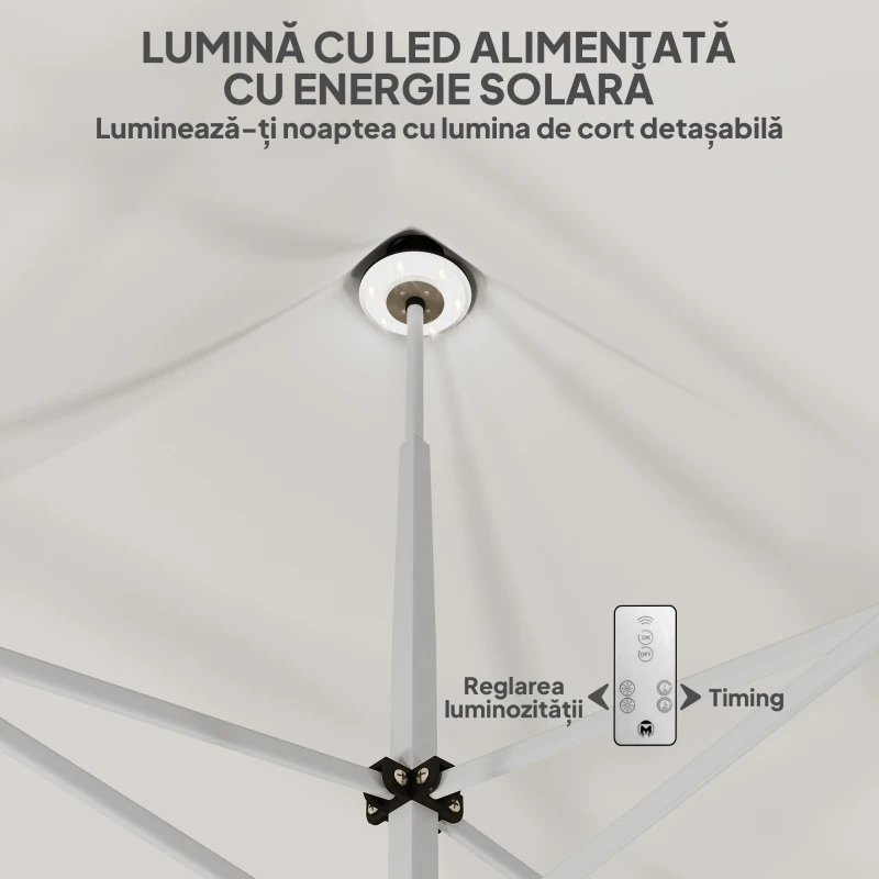 Outsunny Pavilion Pliabil cu Lumina LED, Geanta de Transport si inaltime Reglabila, 300x300x340 cm, Alb