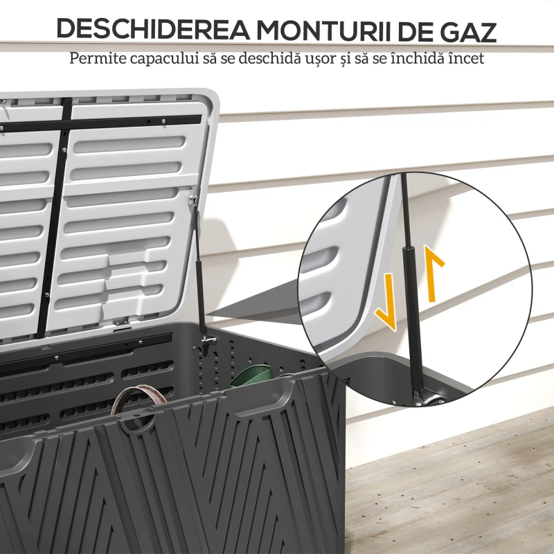 Outsunny Cutie de Depozitare Impermeabilă pentru Exterior cu Capac și Mânere, 115x60x60 cm, Negru