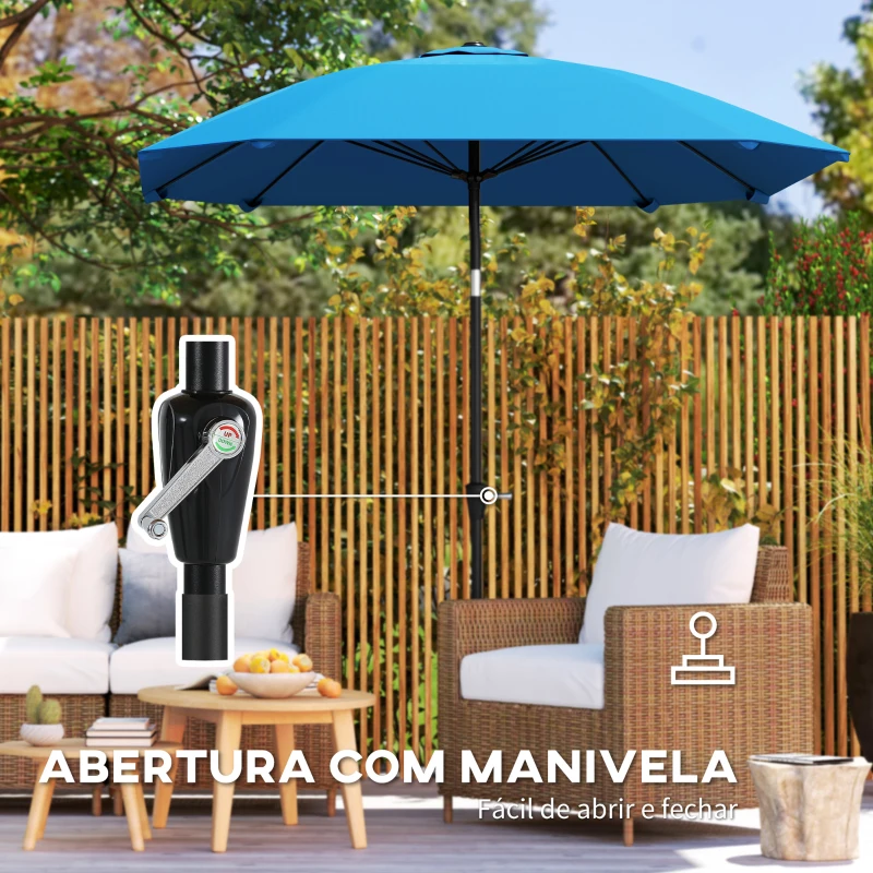 Outsunny Chapéu de Sol de Exterior 233x233 cm Chapéu de Sol de Jardim com Ângulo Ajustável Impermeável Azul