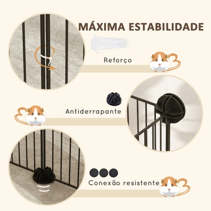 PawHut Recinto de Metal para Animais de Estimação Recinto Metálico com 12 Painéis para Pequenos Animais DIY 140x70x35 cm Preto