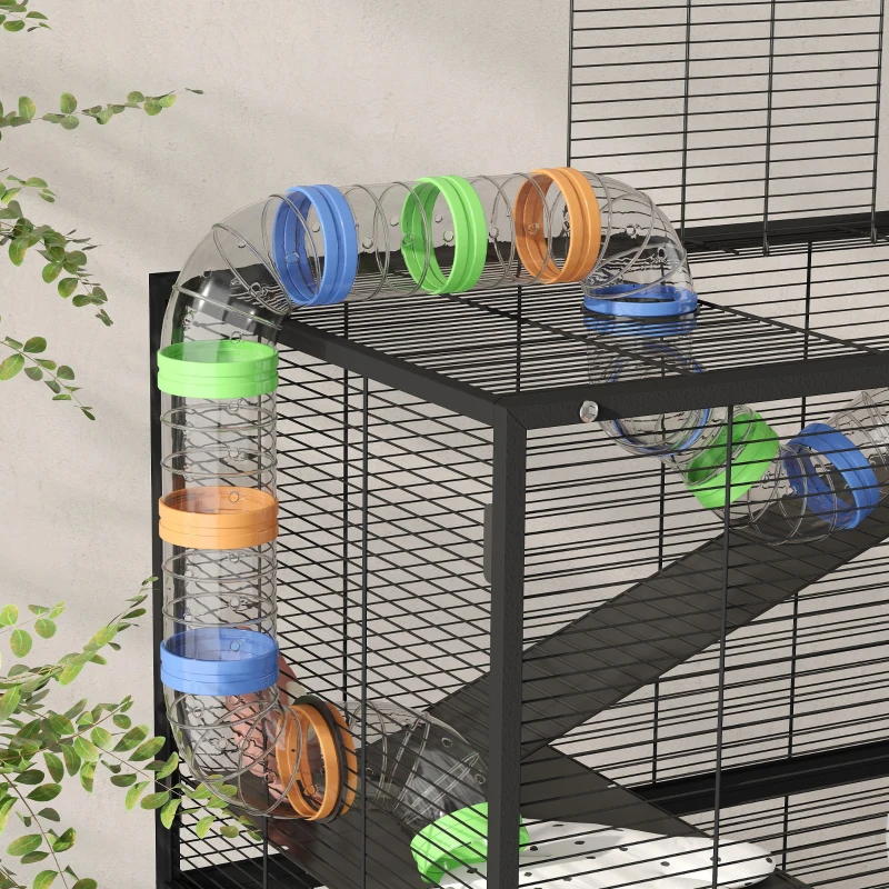 PawHut 5 Tier Large Hamster Cage on Wheels with 17 cm Deep Tray, Storage Shelf for Syrian, Gerbil, Rats