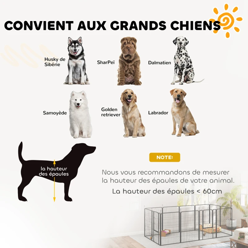 PawHut Parc pour chien, enclos chien 12 panneaux modulable et pliable, portable en acier avec porte 68 x 100 noir