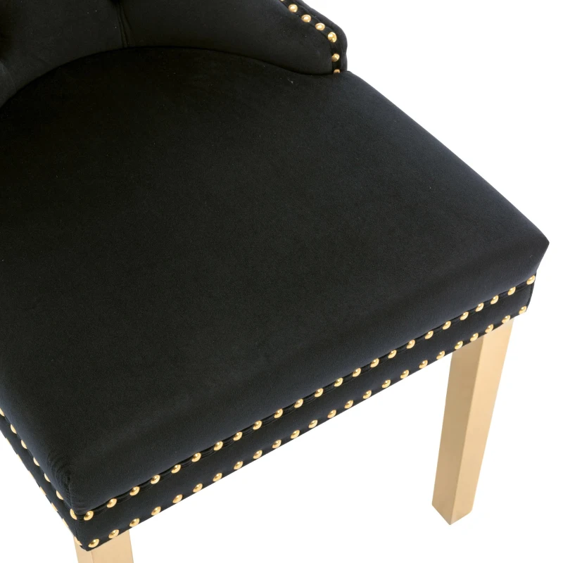 Ensemble de chaises de salle à manger 4 pièces, chaises rembourrées avec garniture à tête de clou, 51.5×65.5×95 cm, Noir