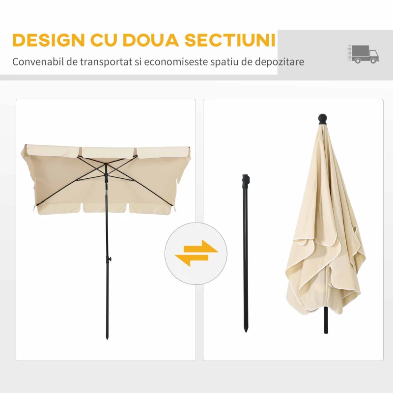 Outsunny Umbrelă pentru Grădină cu Înclinare Reglabilă și Stâlp din Aluminiu, 198x130x245 cm, Bej