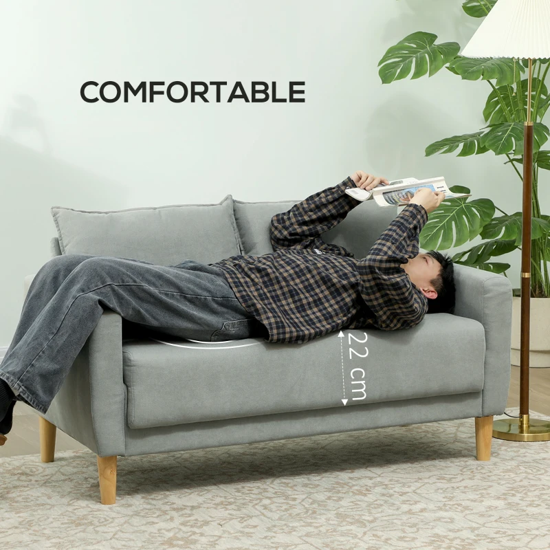 HOMCOM Canapea cu 2 Locuri, Brațe, Compartiment de Depozitare și 2 Perne, 140x72x82 cm, Gri(m-4)