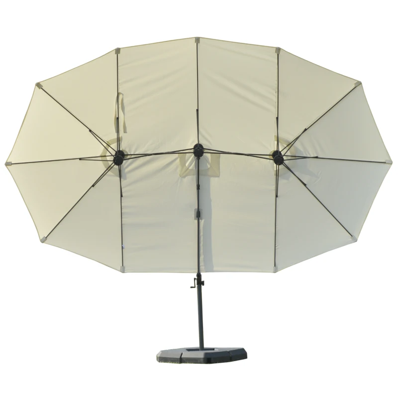 Outsunny Doppelsonnenschirm Ampelschirm Doppelschirm mit Kurbel Verstellbarer Gartenschirm Sonnenschutz Metall Cremeweiß 440 x 270 x 250 cm