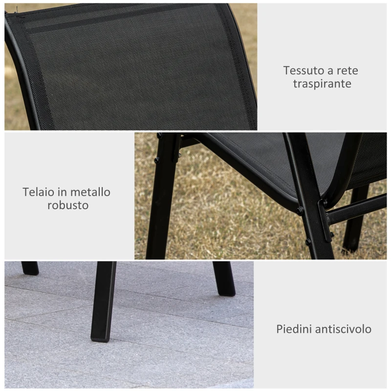Outsunny Sedie da Giardino Set 4 Pezzi con Braccioli, in Metallo e Tessuto Traspirante, 70x54x90cm, Nero