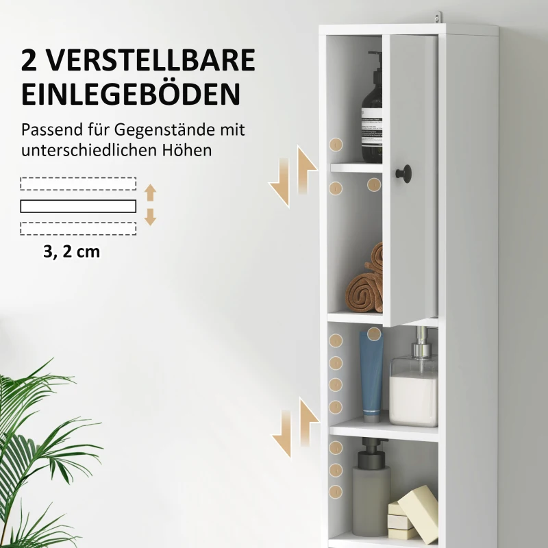 HOMCOM Szafka Łazienkowa, Wysoka i Wąska, Zamykane i Otwarte Przestrzenie, Biała