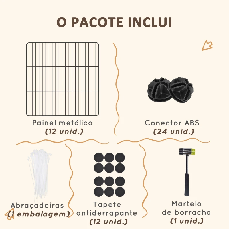 PawHut Recinto de Metal para Animais de Estimação Recinto Metálico com 12 Painéis para Pequenos Animais DIY 140x70x35 cm Preto