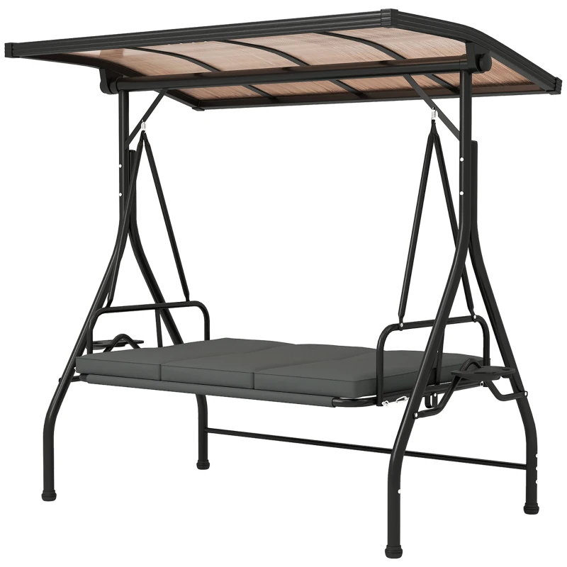 Outsunny Convertible Three-Seater Swing Bench Bed - Dark Grey