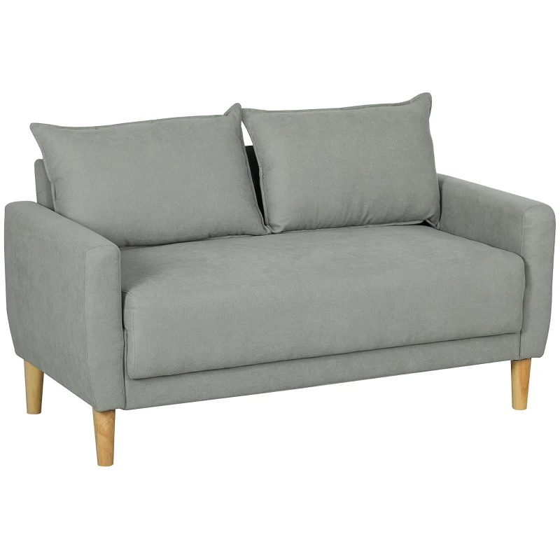 HOMCOM Canapea cu 2 Locuri, Brațe, Compartiment de Depozitare și 2 Perne, 140x72x82 cm, Gri(m-11)
