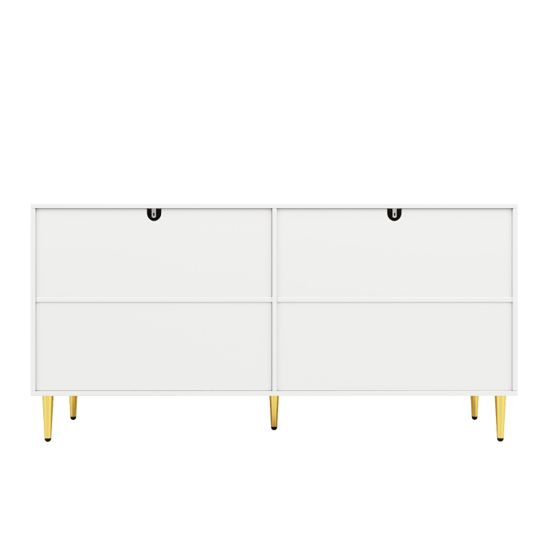Buffet blanc au design ondulé unique, 152×40×75 cm, Blanc