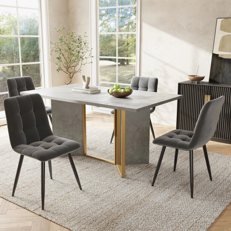 Moderner Esstisch mit Zementoptik, vielseitig für Esszimmer und Wohnzimmer, 119×70×75cm, Gold+Grau