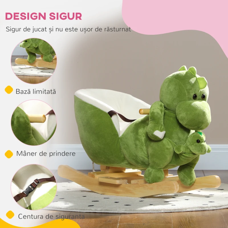 AIYAPLAY Balansoar pentru Copii 18-36 Luni în formă de Dinozaur cu Sunete, 62x33x45 cm, Verde