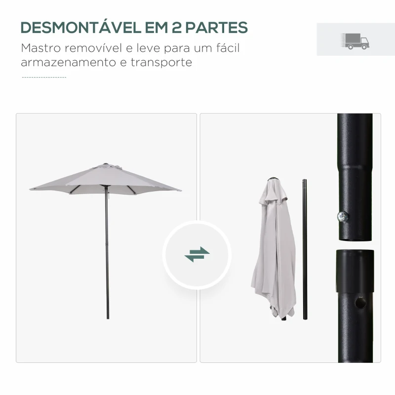 Outsunny Chapéu de Sol de Jardim Ø196x204 cm com Mastro de Alumínio Manivela Teto com Ventilação Suporte de Fixação e Desmontável  Cinzento Claro