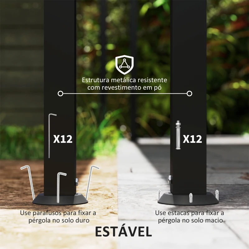 Outsunny Pérgola de Parede 591x298x200-253 cm Pérgola com Teto de Poliéster Impermeável e Estrutura Metálica  Creme