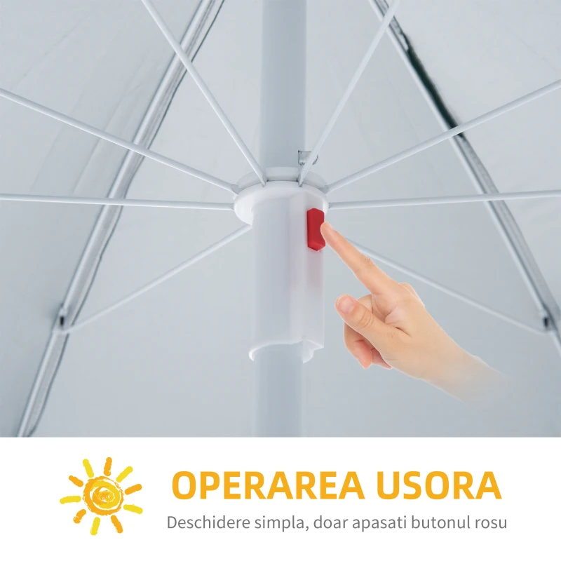 Outsunny Umbrelă de Plajă cu Perdea Laterală, Săculeți pentru Nisip și Țăruși, Ø220x220 cm, Albastru