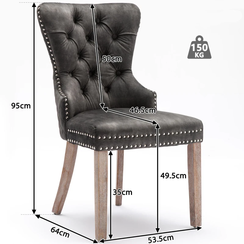 Juego de 2 Sillas de Comedor Tapizadas con Tachuelas Decorativas, 53,5x64x95 cm, Gris