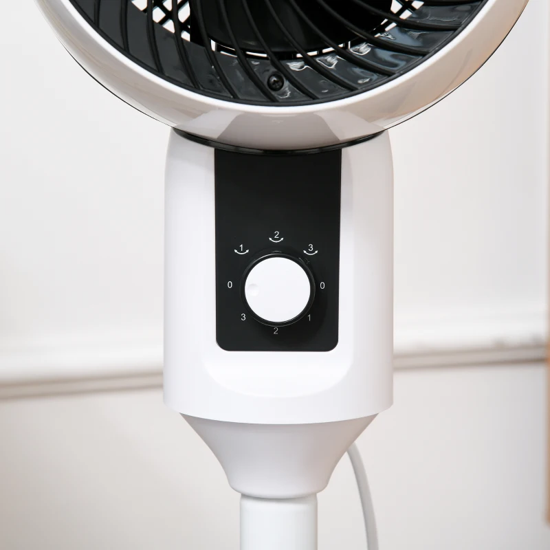 HOMCOM 9'' Air Circulator Fan 3 Speed, 70° Oscillation 90° Vertical Tilt, Carry Handle, Pedestal Fan, Pedestal Fan for Living Room, Bedroom, Office, White and Black