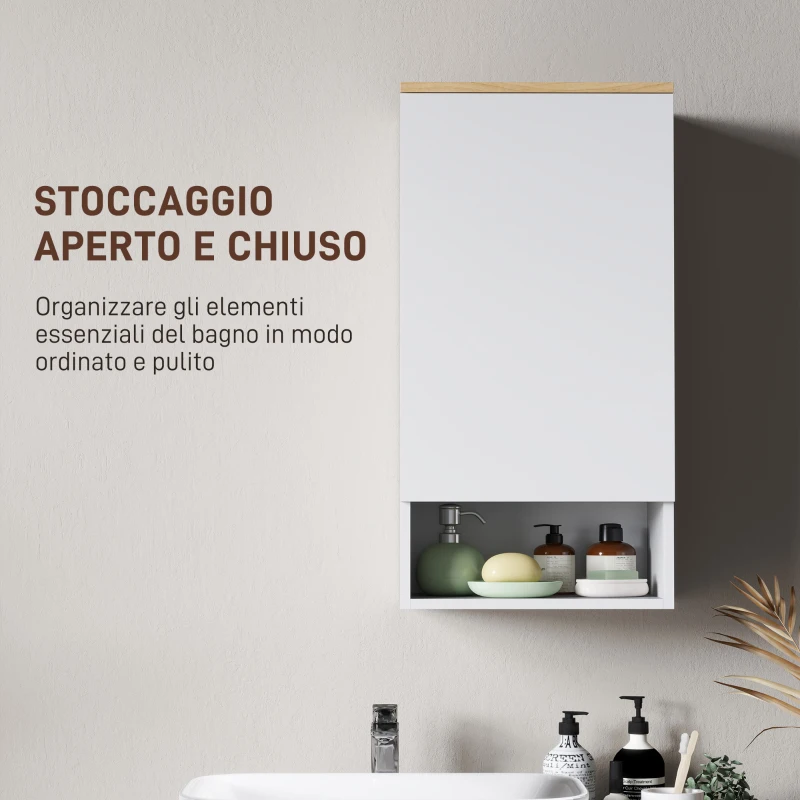 HOMCOM Armadietto Bagno a Muro con Mensole Regolabili e Ripiano Aperto in Legno e MDF,  40x27x77 cm, Bianco