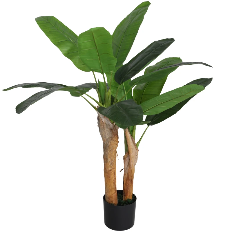 HOMCOM Plantă Artificială de Bananier cu Ghiveci, 2 Trunchiuri și 15 Frunze, Ø17x120 cm, Verde(m-10)