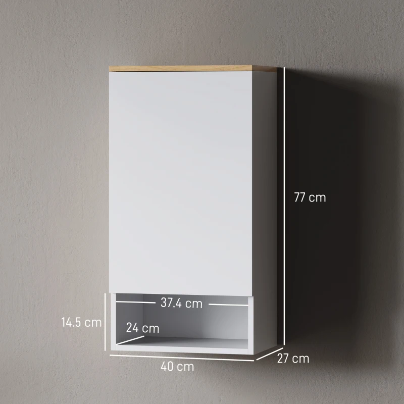 HOMCOM Armadietto Bagno a Muro con Mensole Regolabili e Ripiano Aperto in Legno e MDF,  40x27x77 cm, Bianco