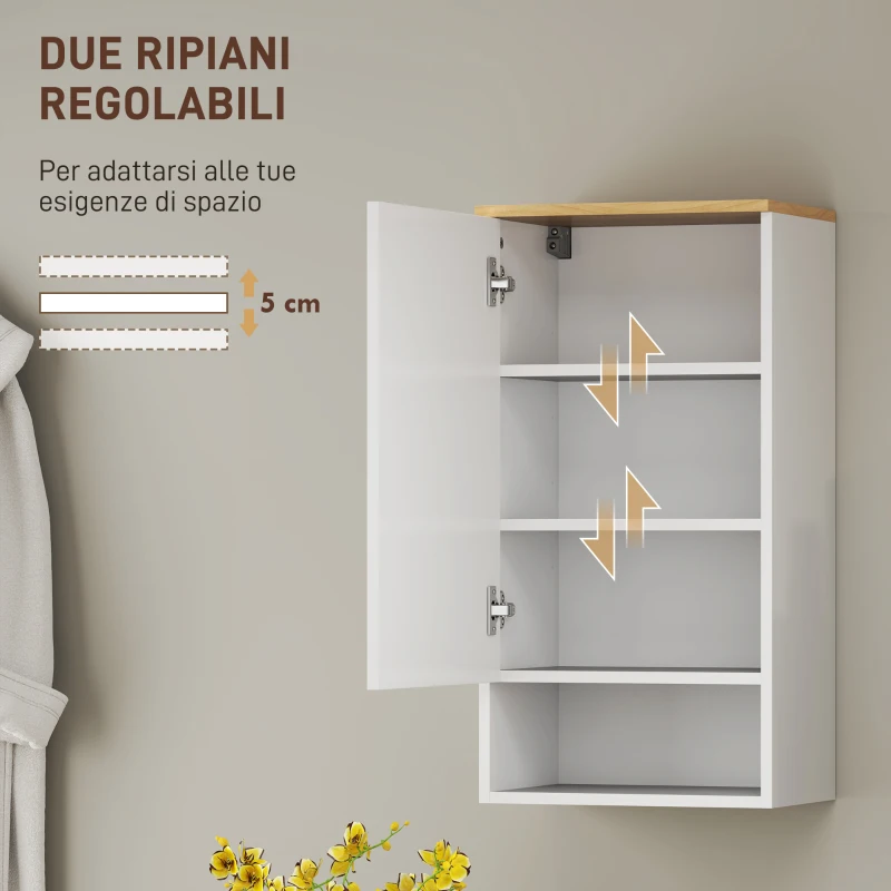 HOMCOM Armadietto Bagno a Muro con Mensole Regolabili e Ripiano Aperto in Legno e MDF,  40x27x77 cm, Bianco