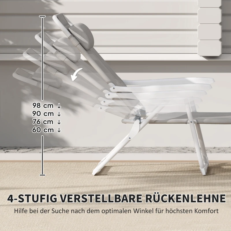 Outsunny ligstoel, opvouwbare strandstoel, tuinstoel 4 standen, mesh, Lichtgrijs, 160 x 66 x 80 cm