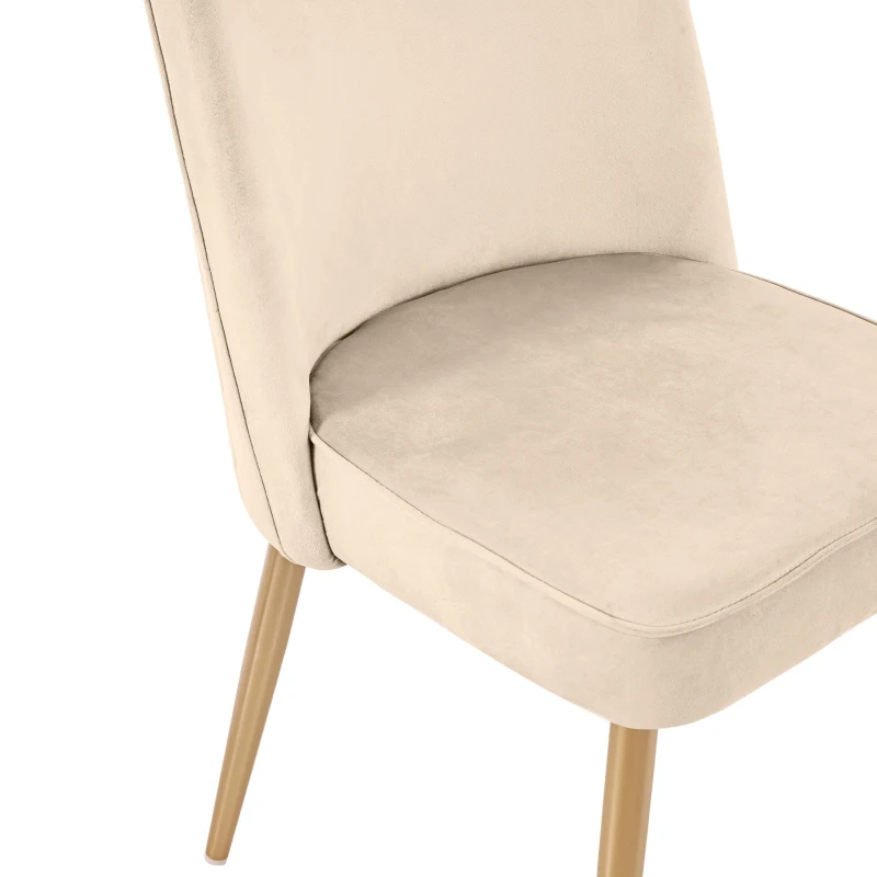 Juego de 2 Sillas de Comedor con Respaldo Ergonómico y Patas Doradas de Metal, 50x62x89 cm, Beige