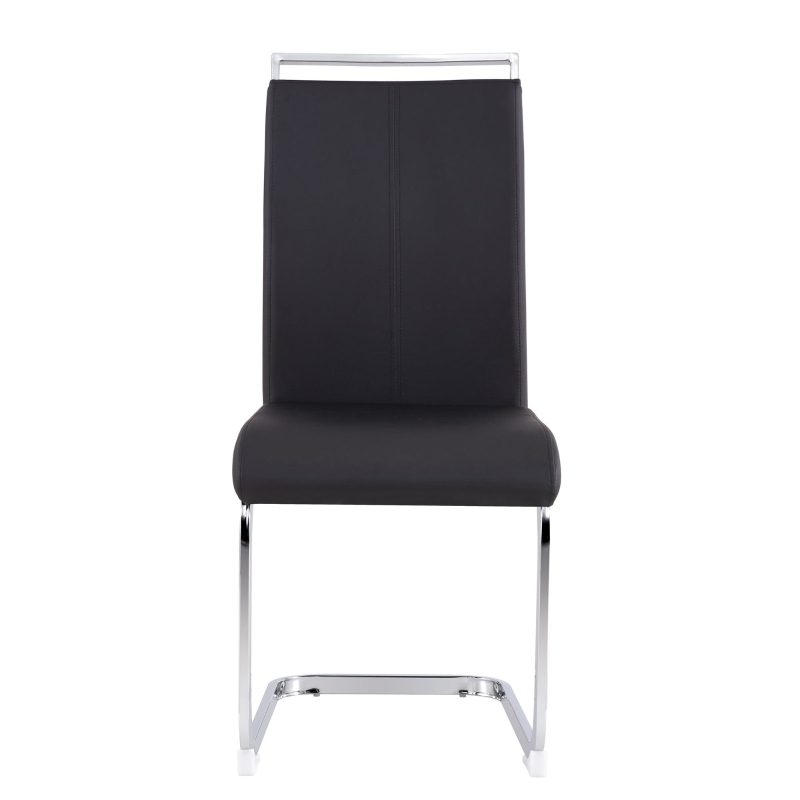 Set de 4 scaune de sufragerie cantilever, structură din metal cromat, spătar din piele PU, 42x54x100 cm, Negru