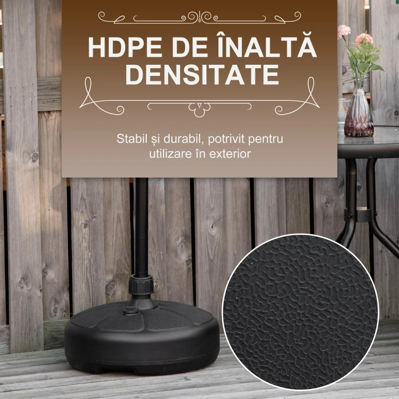 Outsunny Baza pentru Umbrela Rotunda din Plastic, pentru Stalpi de Ø32-38 mm, Ø38x21.5 cm, Negru