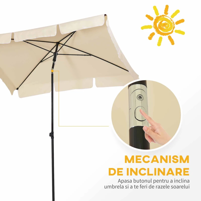 Outsunny Umbrelă pentru Grădină cu Înclinare Reglabilă și Stâlp din Aluminiu, 198x130x245 cm, Bej