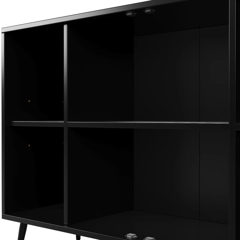 Buffet avec design en rotin, avec portes blister et étagères réglables, 120×35×89 cm, Noir