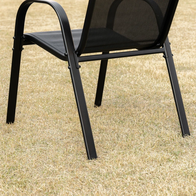 Outsunny Sedie da Giardino Set 4 Pezzi con Braccioli, in Metallo e Tessuto Traspirante, 70x54x90cm, Nero