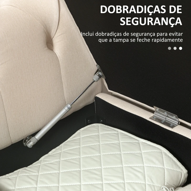 HOMCOM Banco de Pé de Cama de Linho com Dobradiças na Tampa Pés de Madeira e Apoio para os Braços 146,5x49x74,5 cm Bege