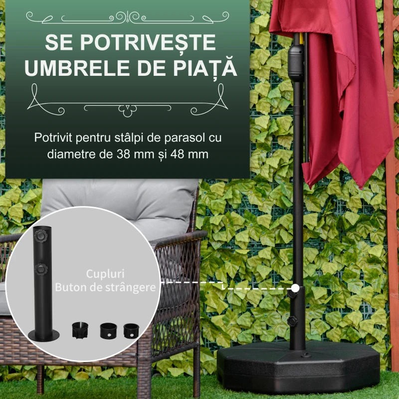 Outsunny Baza pentru Umbrela din Plastic, Compatibila cu Stalpi Ø38-48 mm, Ø60x36 cm, Negru