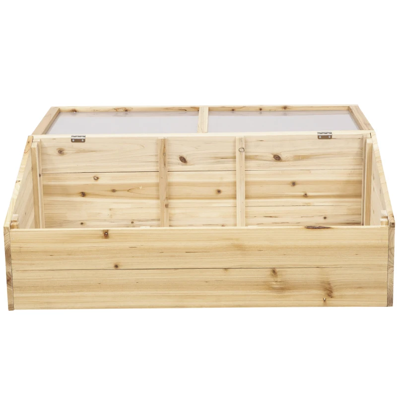 Outsunny Gewächshaus Holz Frühbeet Frühbeetkasten Treibhaus Garten & Pflanzkasten-System für Garten Balkon, 100 x 50 x 35 cm, Natur, Tanne, PC-Platte