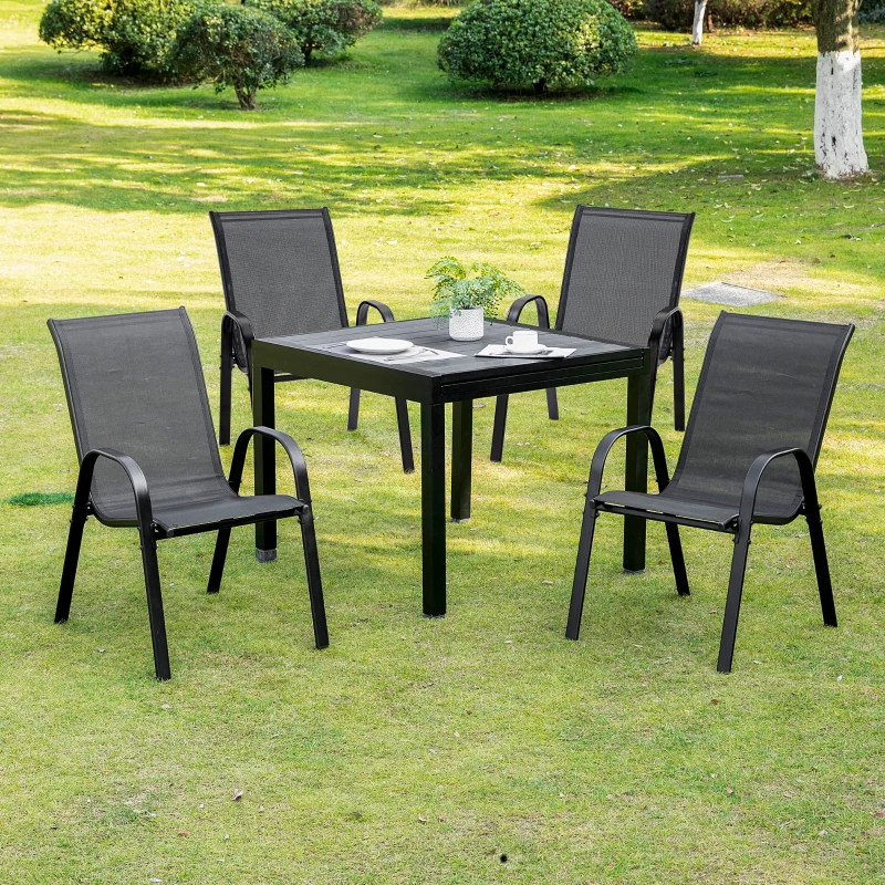 Outsunny Sedie da Giardino Set 4 Pezzi con Braccioli, in Metallo e Tessuto Traspirante, 70x54x90cm, Nero