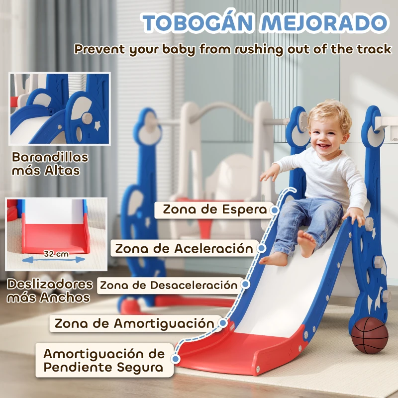 AIYAPLAY 4 en 1 Parque Infantil Interior para +18 Meses Conjunto con Trepador y Canasta con Temática de Cohete Multicolor