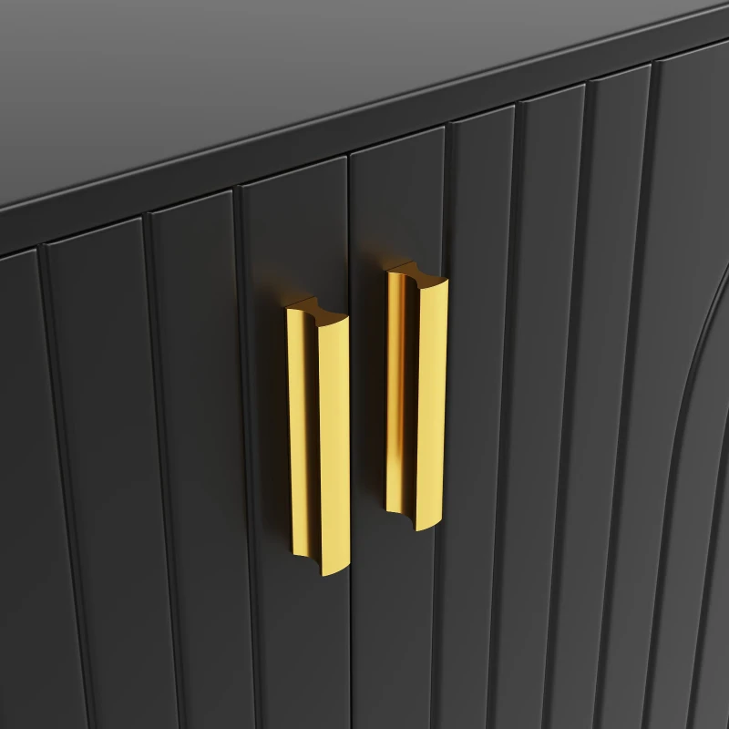 Buffet avec un design ondulé unique, poignées et pieds dorés, 152×40×75 cm, Noir