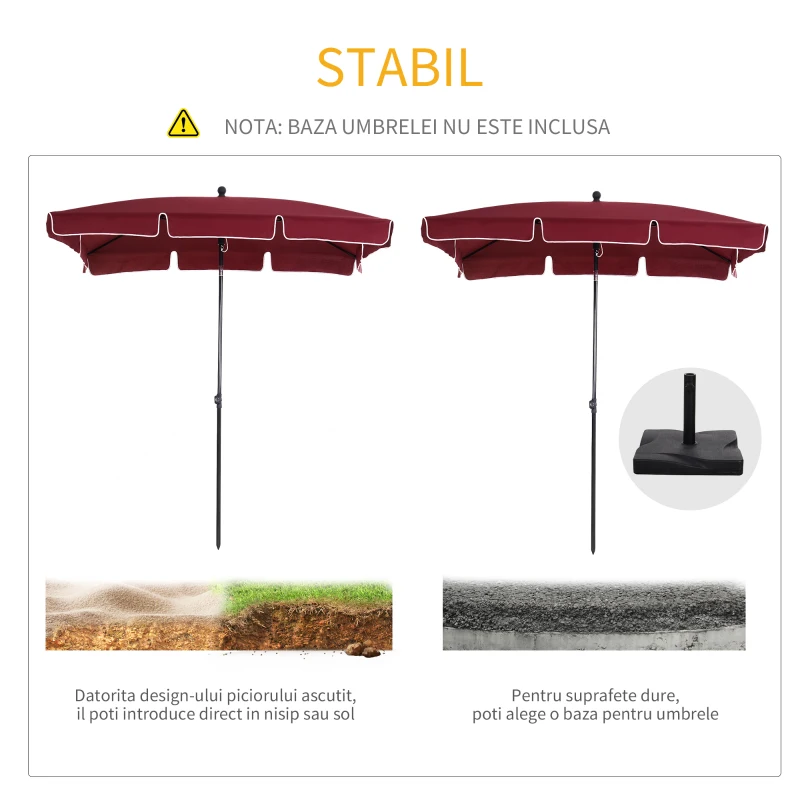 Outsunny Umbrelă de Grădină cu Margini Ondulate și 4 Brațe din Aluminiu, 198x130x245 cm, Roșu