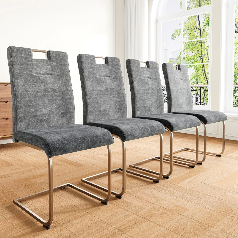 Ensemble de 4 chaises de salle à manger, tissu velours, 44×57×101 cm, Gris foncé