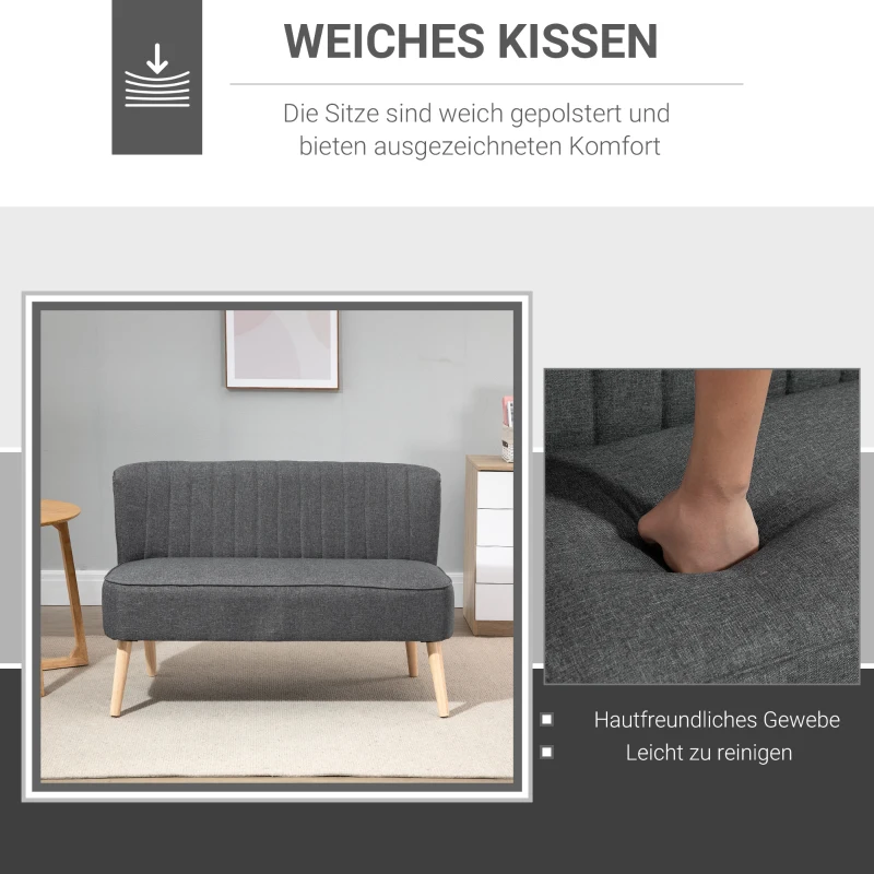 HOMCOM 2-Sitzer Sofa, weiche Polsterung, pflegeleichter Bezug, bis 150 kg, 117 x 56,5 x 77 cm, Hellgrau
