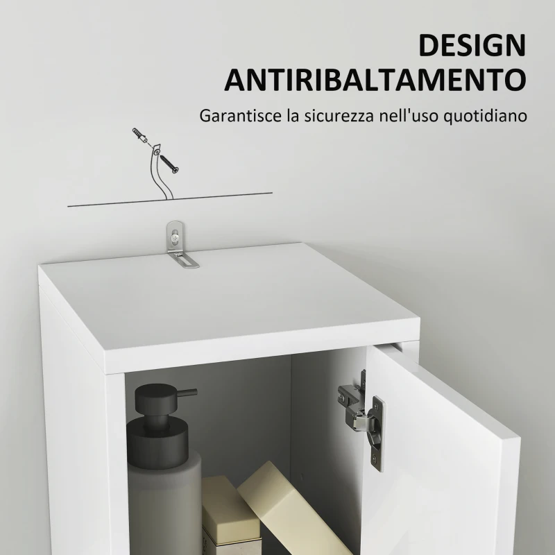 HOMCOM Colonna Bagno Salvaspazio con 2 Armadietti, 3 Ripiani Aperti e Cassetto, in Legno, 20x20x178 cm, Bianco
